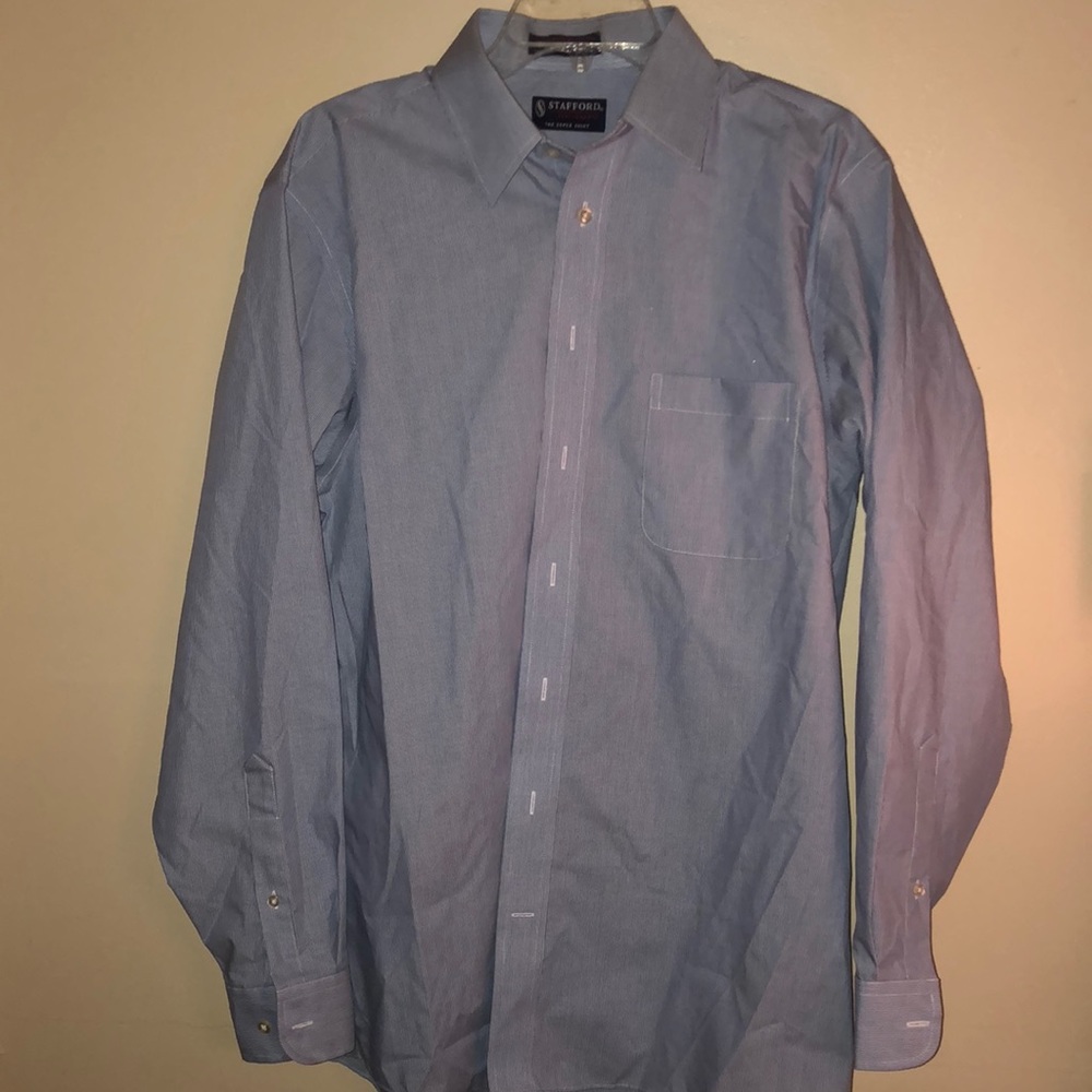 Stafford Button Down Dress Shirt Blue Pinstripe 16